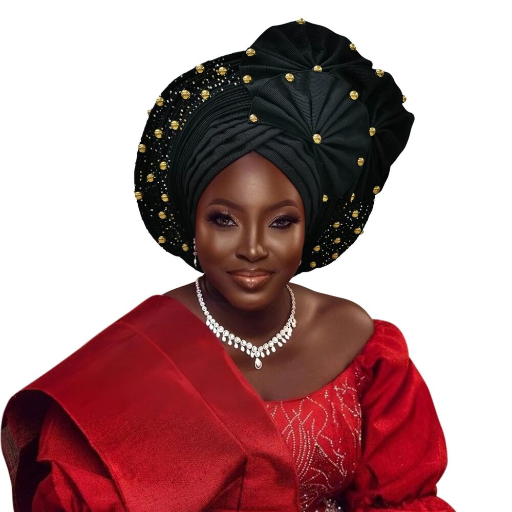 9539 Auto Gele African Head Tie of Nigeria ASO Oke Headwraps Hat Turban